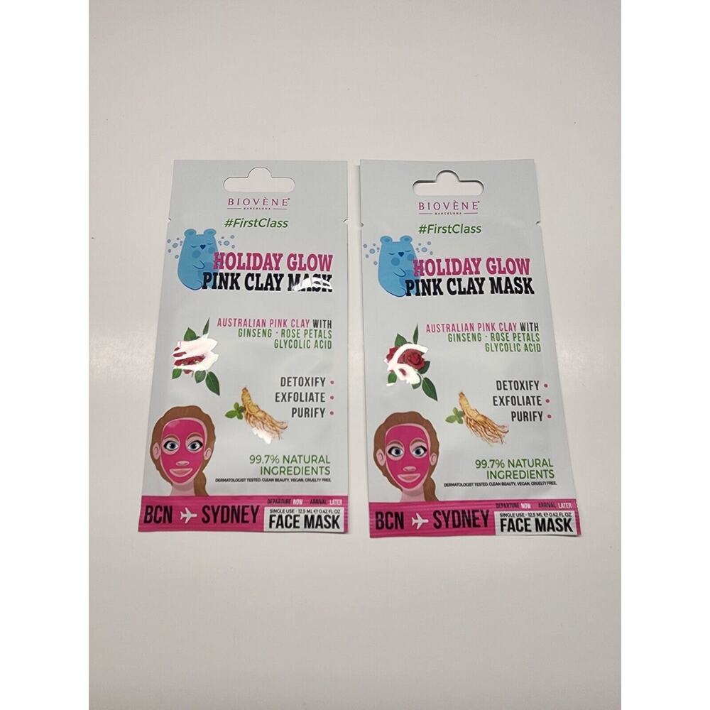 BIOVENE FIRST CLASS HOLIDAY GLOW PINK CLAY MASK 2 Pack